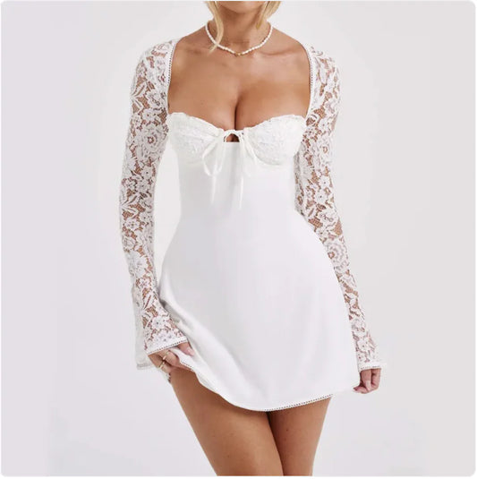 Lace Corset Long Sleeve Backless Dress