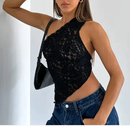 Lace-Back Asymmetrical Tank Top