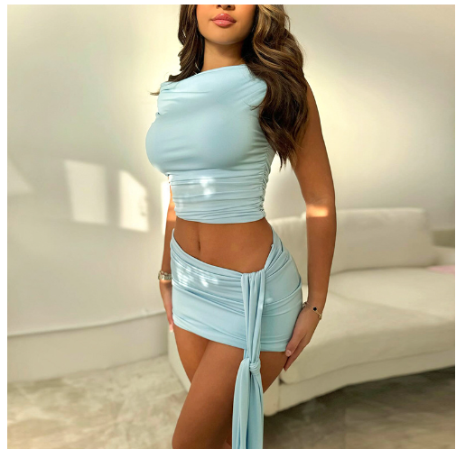 Sexy Crop Top and Draped Mini Skirt Set for Women