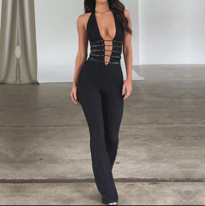 Slim-Fit Jumpsuit with See-Through Lace