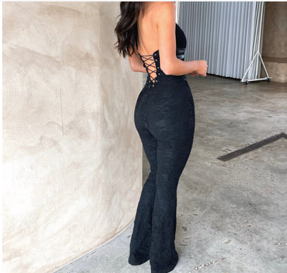 Slim-Fit Jumpsuit with See-Through Lace