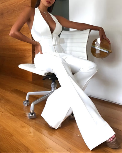 Sexy Deep V Neck Sleeveless Jumpsuit