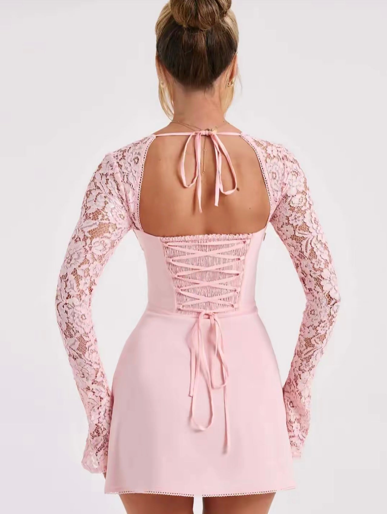 Lace Corset Long Sleeve Backless Dress