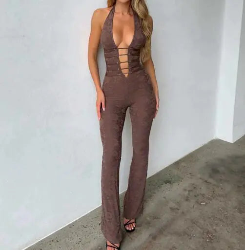 Slim-Fit Jumpsuit with See-Through Lace