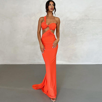 Elegant Off-Shoulder Maxi Dress with Backless Design