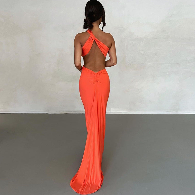 Elegant Off-Shoulder Maxi Dress with Backless Design