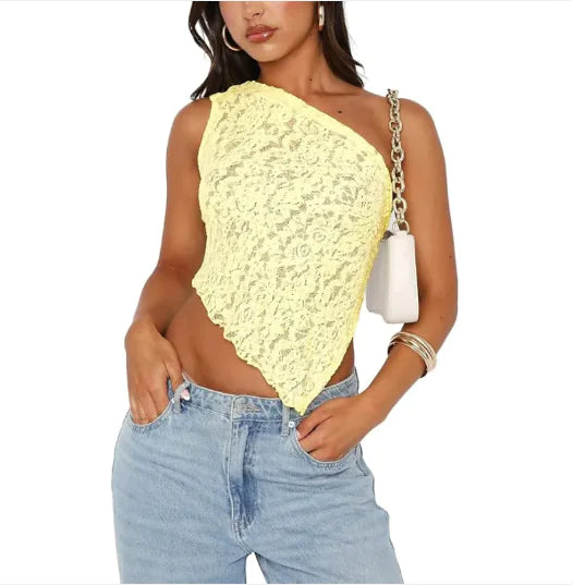Lace-Back Asymmetrical Tank Top